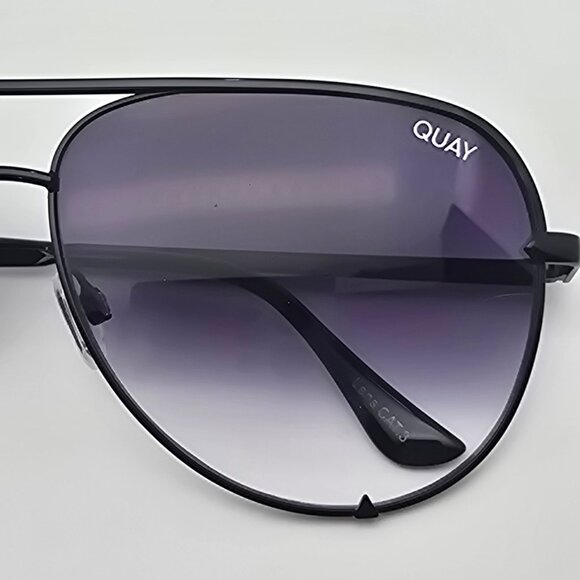 Quay Australia High Key Black Frame Fade Lens Large Aviator Sunglasses 63-18-140